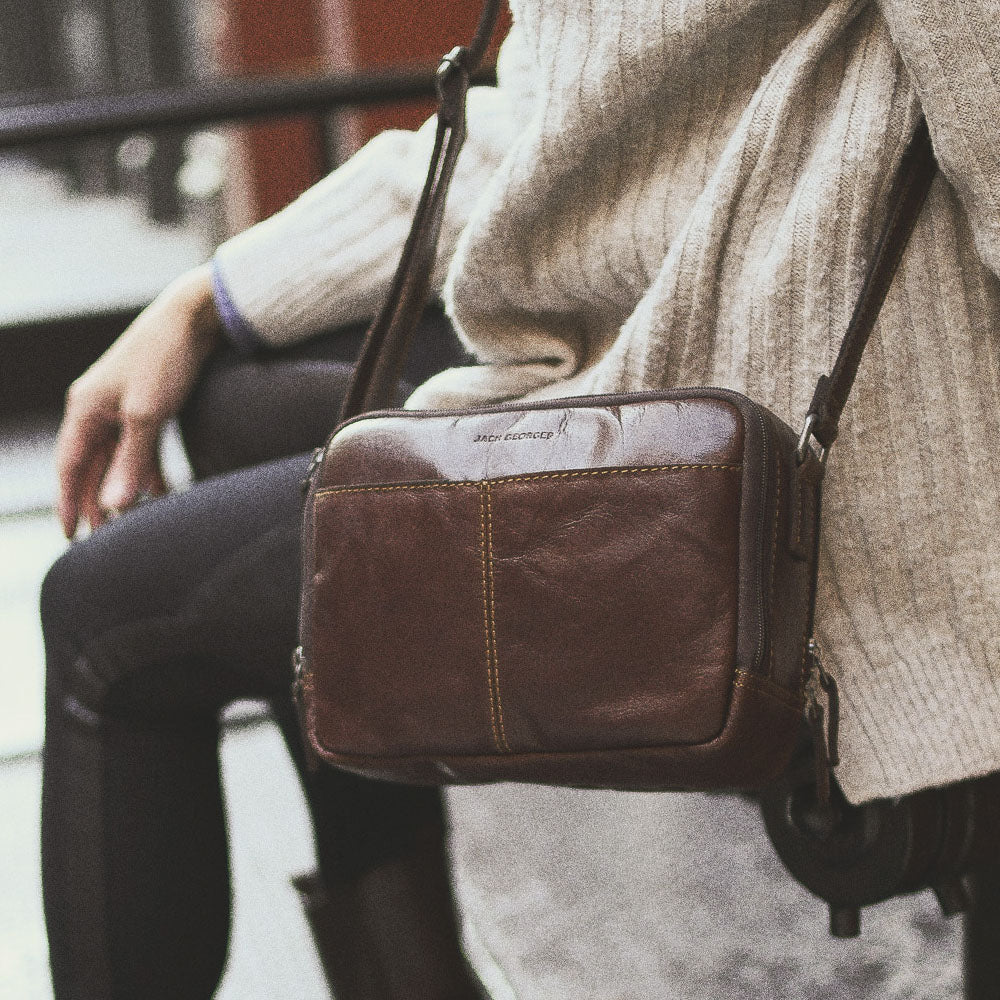 Jack Georges Dark outlets Brown Leather Crossbody Bag