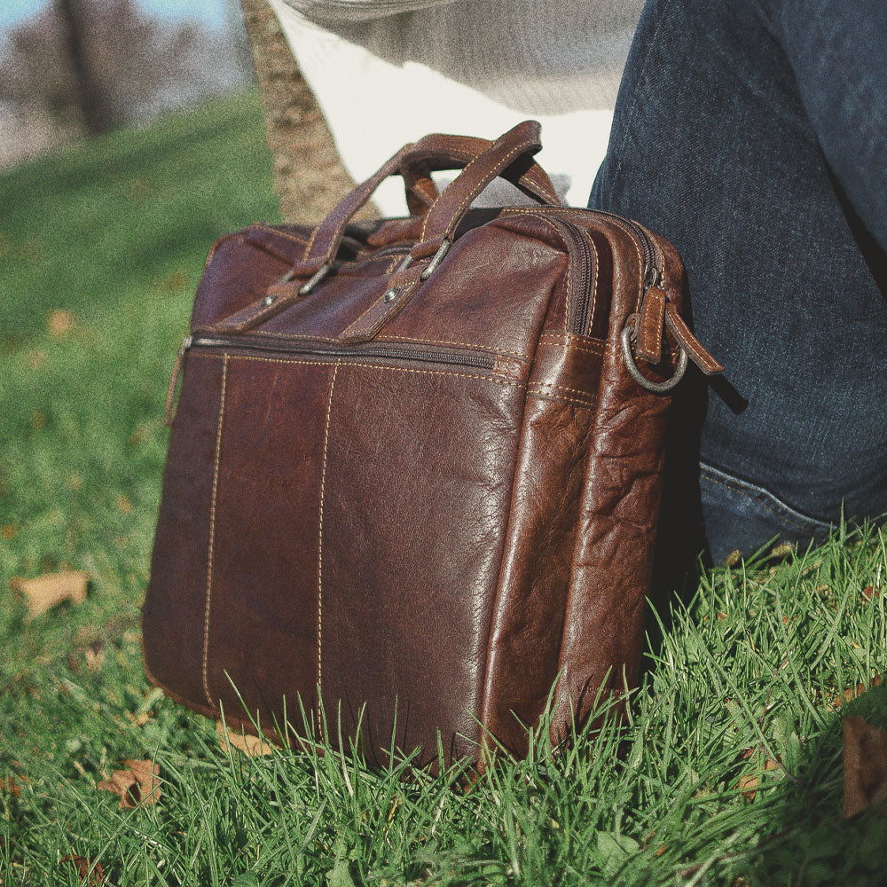 Jacque Georges buffalo hide and buy canvas briefcase