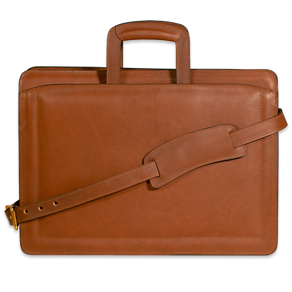 HARTMANN Brown Leather Rolling Work Briefcase Bag 2 in 1 Laptop