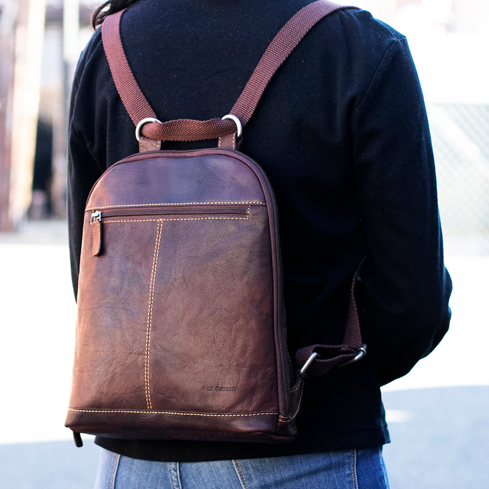 Jack Georges Genuine Leather buy Voyager Convertible Backpack/Crossbody Bag Brown