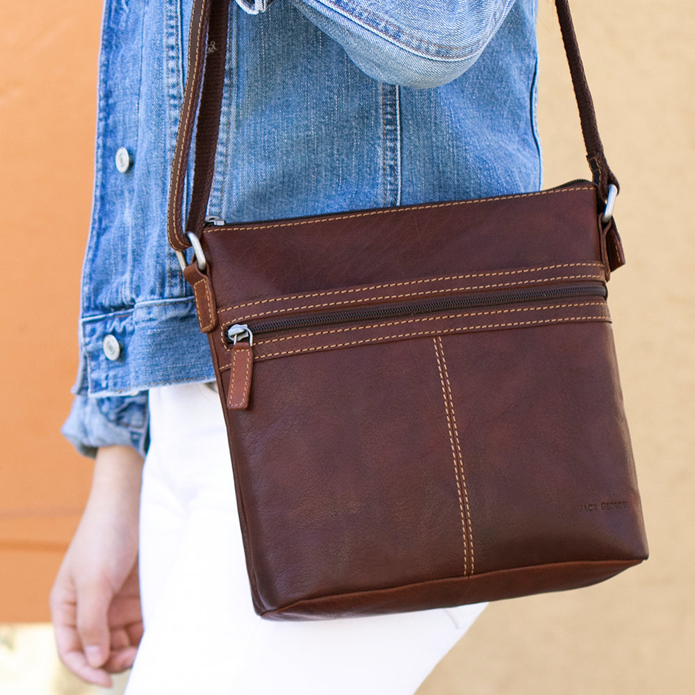 Jack outlets Georges Voyager handmade brown leather large crossbody bag. Adjustable stra