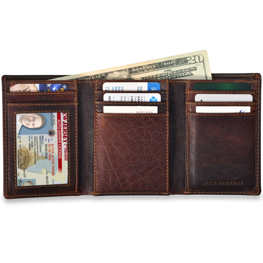 Jack Georges Voyager Tri Fold Wallet Brown