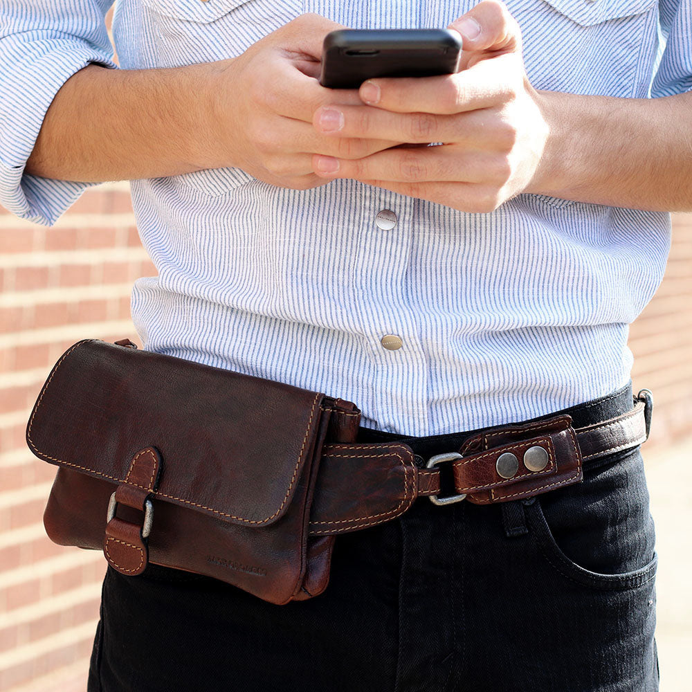 Large leather hip bag, rustic dark brown leather belt outlets bag for men and women