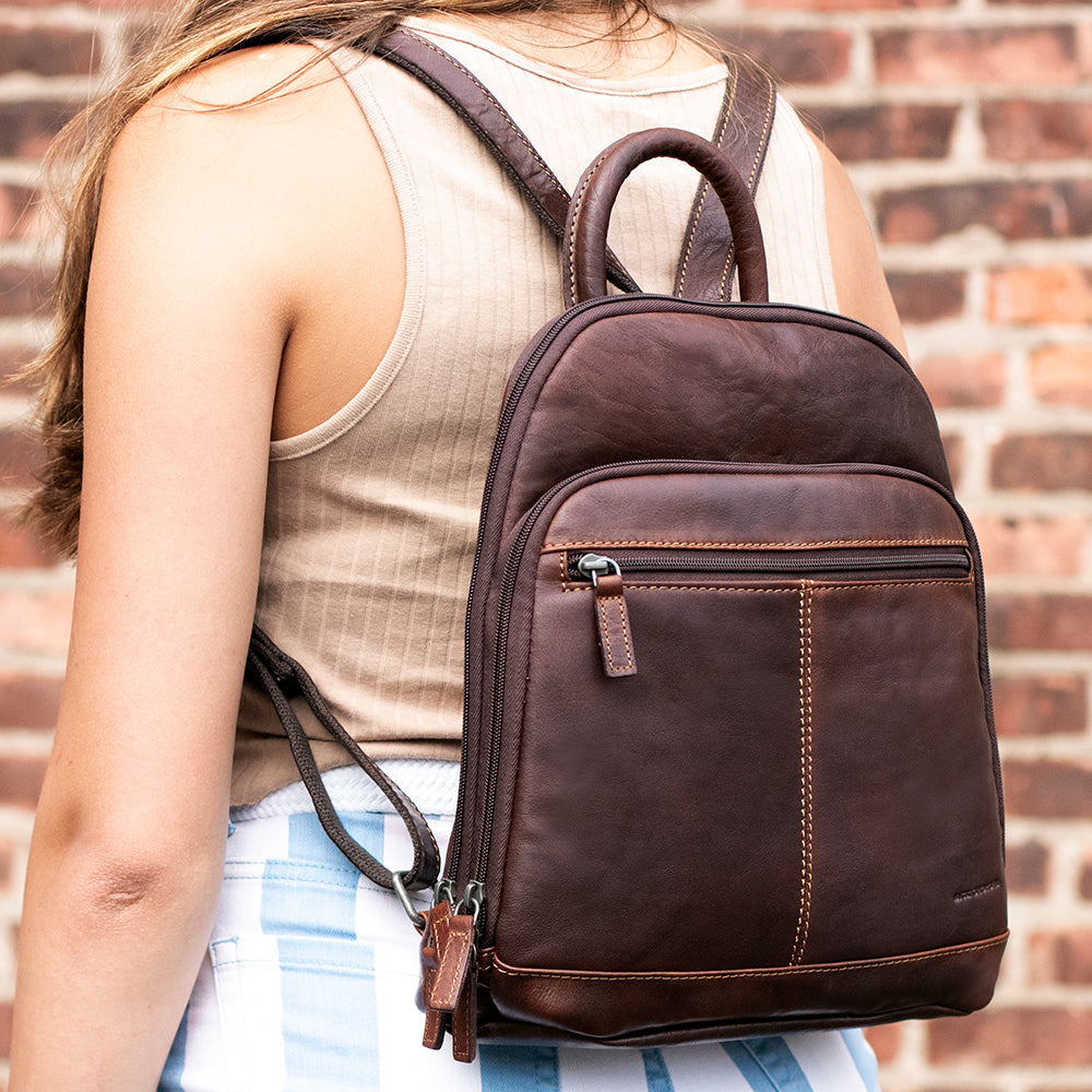 Brown leather small backpack hotsell