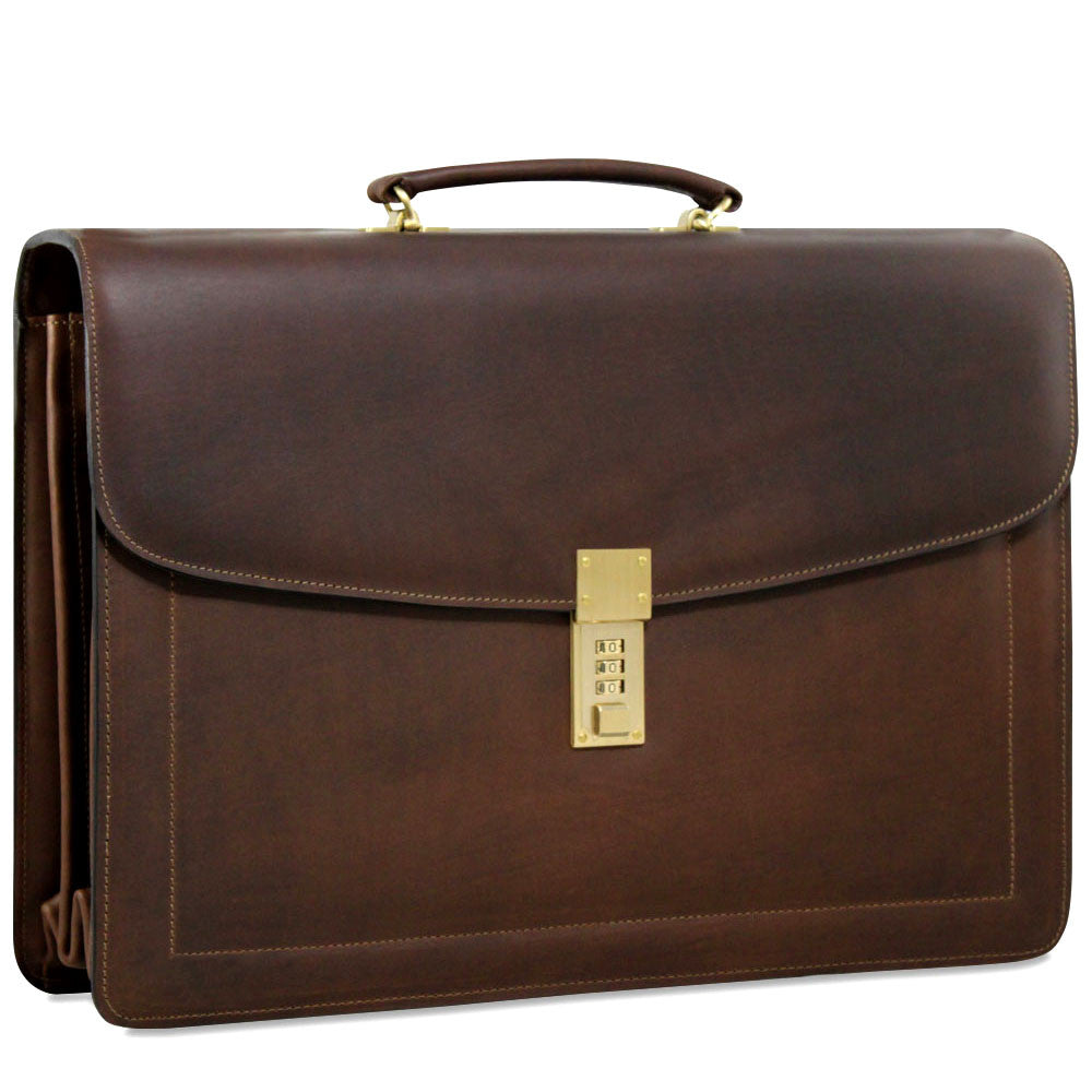 Vintage honey brown leather sale frame top briefcase