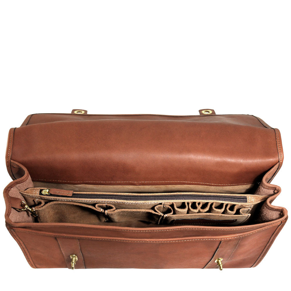 Jack Georges Belting Double Gusset Flap Over Briefcase - Tan