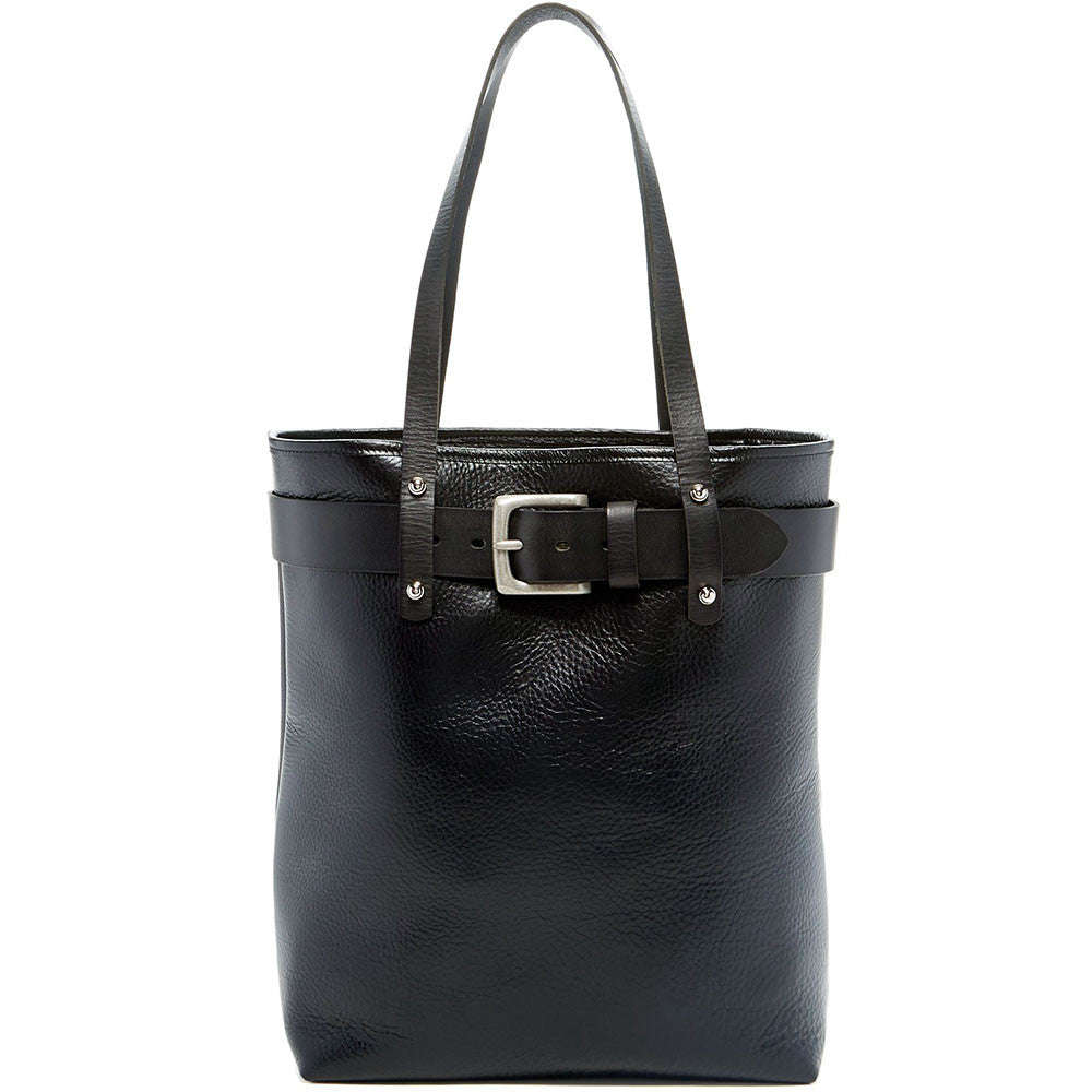 Belmont Open Leather Tote Bag #B2971 Black Front