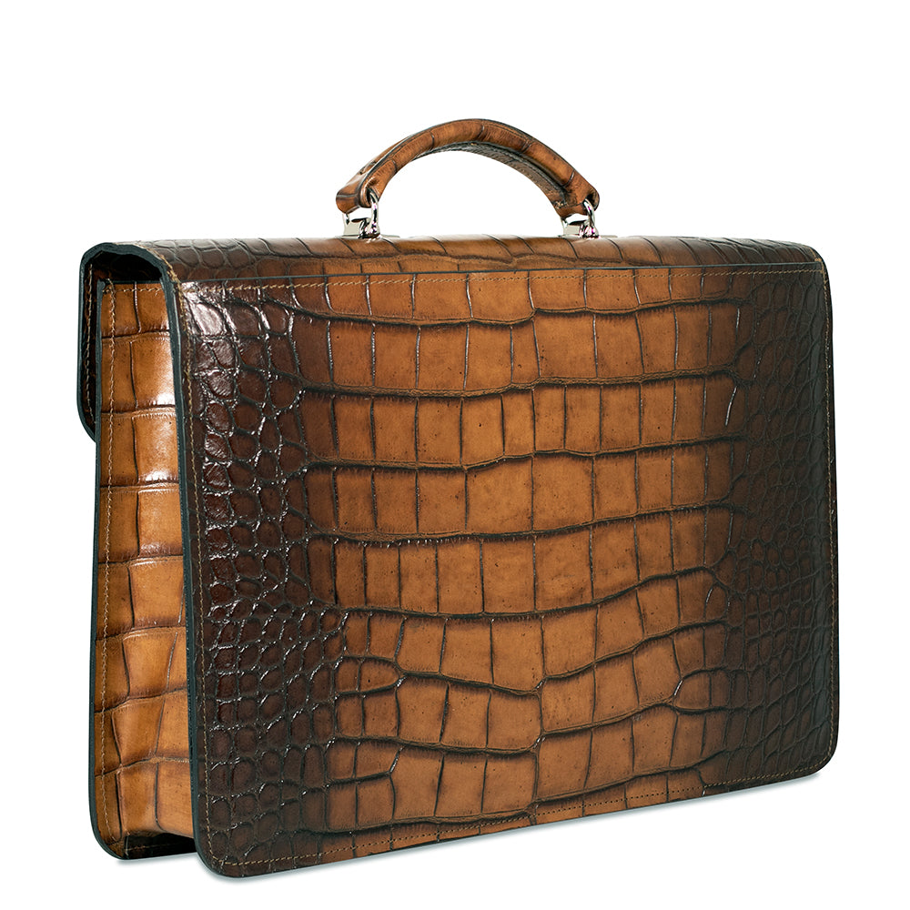 Hand Brushed Croco Double Gusset Top Zip Briefcase #K202