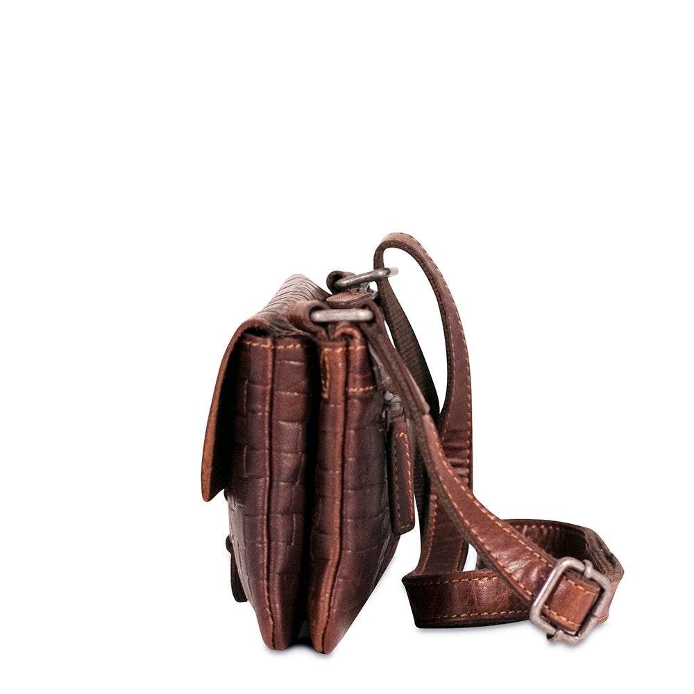 Leather mini crossbody bag with woven strap