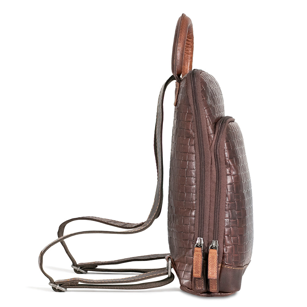 Leather offers woven backpack/crossover bag